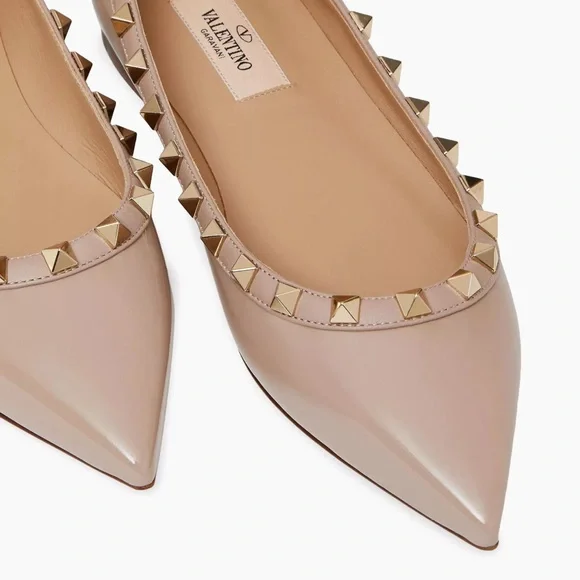 Valentino Garavani Rockstud Pointed Toe Ballet Flats in Patent Leather